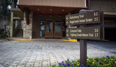 location signs outside of Old Creek Lodge hotel in Gatlinburg