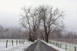 Cades Cove on a winter day with snow