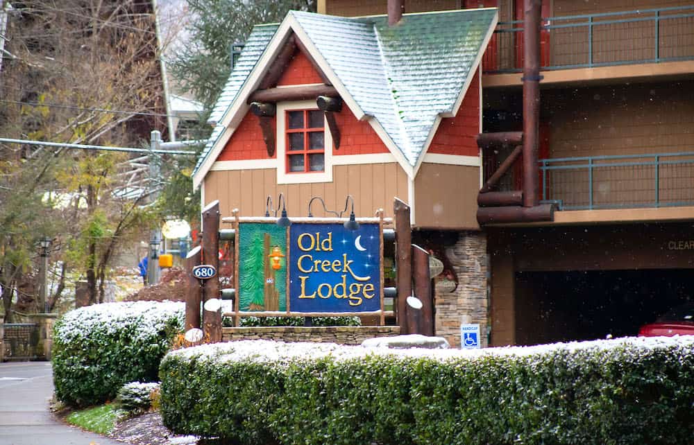 Old Creek Lodge hotel in the snow